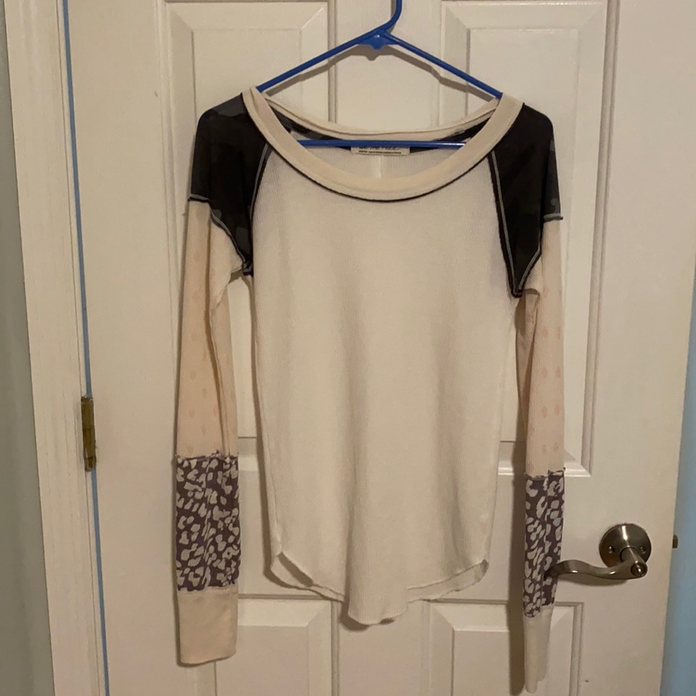 Free People Henley with patch work sleeves size M